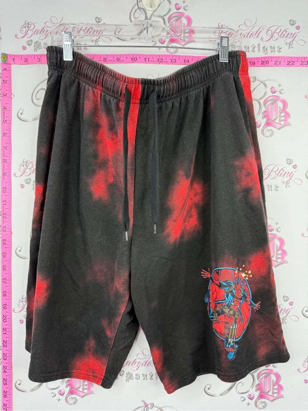 Marvel tie dye shorts Black & Red Tie-Dye Athletic Shorts with Graphic